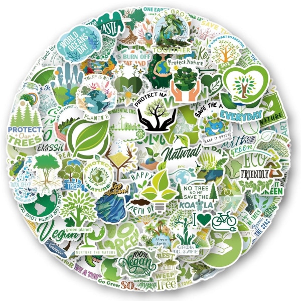 100 stycken miljöskyddsdekaler, Green Nature Earth Day Decals DProtection -100