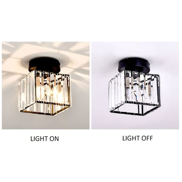 Modern Entrance Crystal Ceiling Light, E27 Mini Crystal Chandelier, LED Ceiling Light Square Lampshade Lamps (Black)