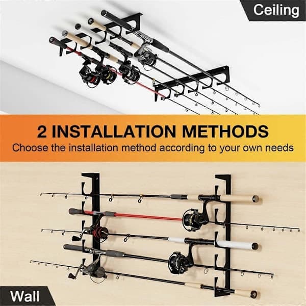 Wrought Iron Fishing Rod Holder, Wall or Ceiling Mountable