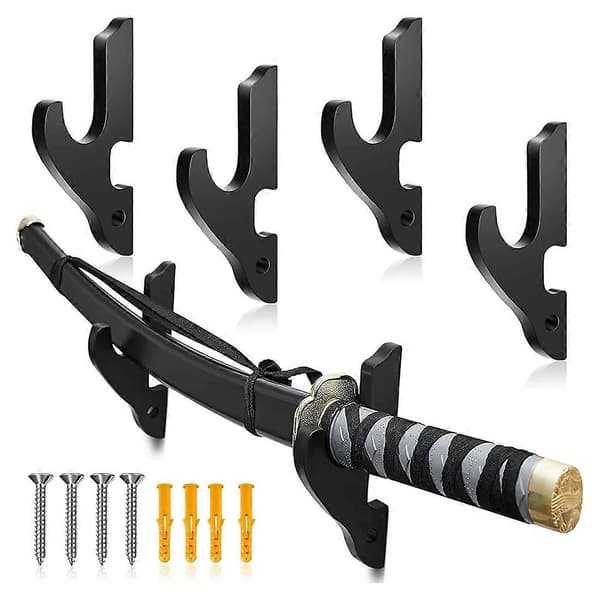 4 Sets Sword Wall Mount Adjustable Sword Holder Wood Martial Arts Stand Samurai Wall Mount Display Accessories Black Svart