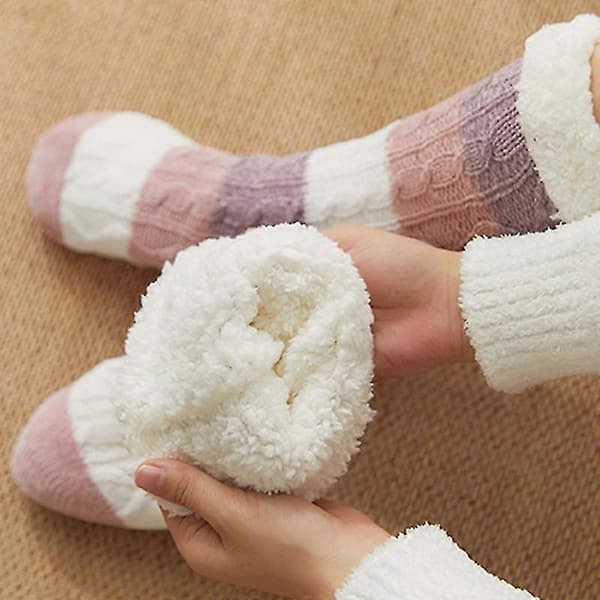 Vinter Tykke Strikkede Fleeceforede Indendørsstrømper Dame Varme Fluffy Hjemmeskostrømper Nye
