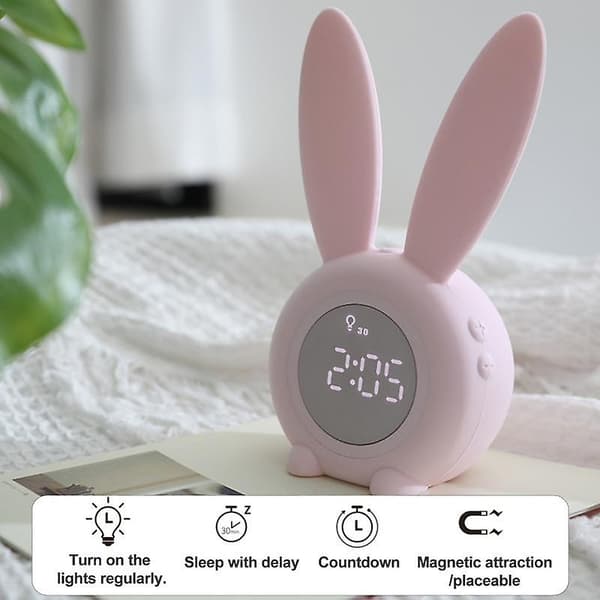 1 Set Barn Väckarklocka med Dimbar Belysning Söt Kanindesign Uppladdningsbar Väckarklocka för