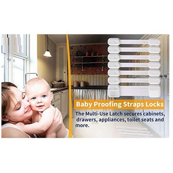 Safety Strap for Refrigerator, Cabinets, Drawers, Dishwasher and More, Toilet - Adjustable Strap, No Drilling Required