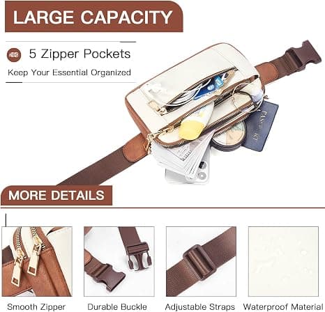 Midjeväskor för kvinnor Crossbody-väska Läderbälte Mode Midjeväska med justerbar rem Beige Brun