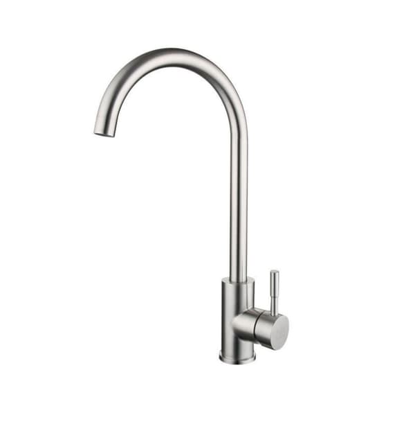 Brushed 2-function kitchen mixer with 360° rotating swivel spout in 304 stainless steel