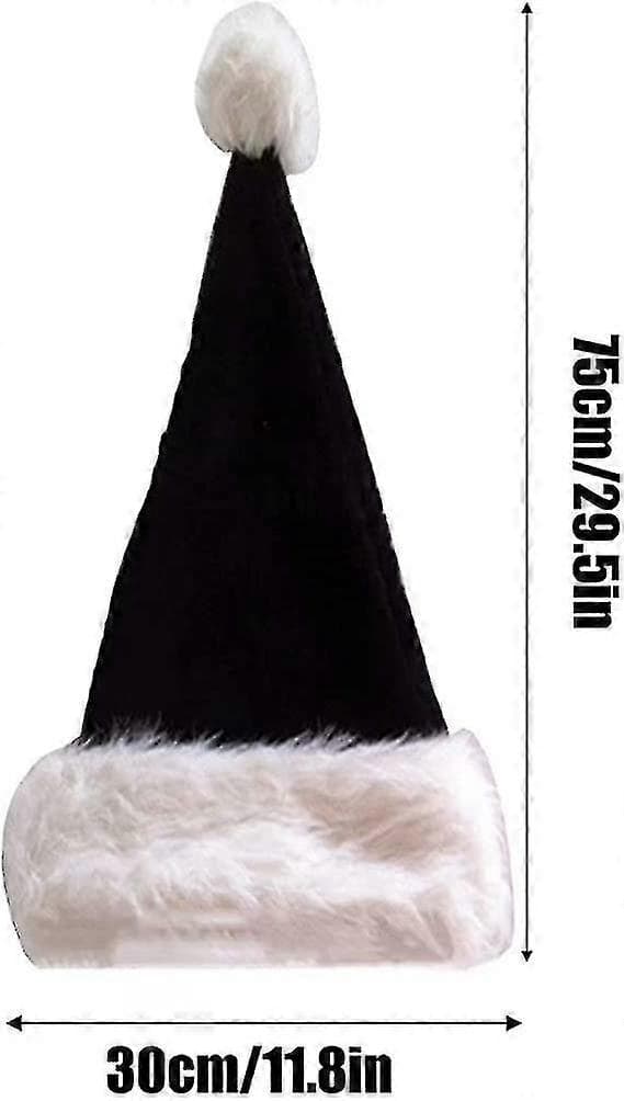 2 Pcs Black Santa Hats - Deluxe Black and White Christmas Hat for Adults