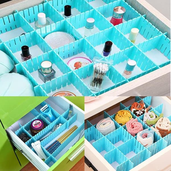 8 DIY Drawer Organizers with Adjustable Drawer Dividers (Blue)