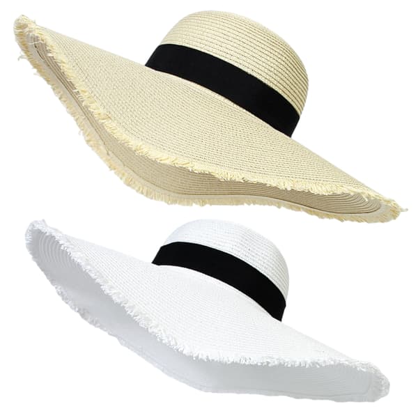 Dam Solhatt i Halm Boho Stor Brätte Trasig Strandhatt Vår Sommar Utomhus