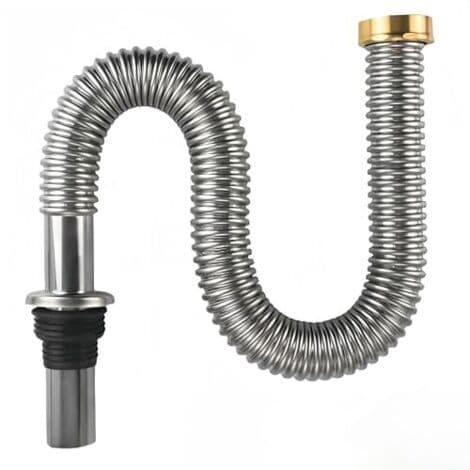 Flexible sink drain hose, flexible kitchen siphon, high temperature resistant, stainless steel, flexible sink siphon (60 cm)