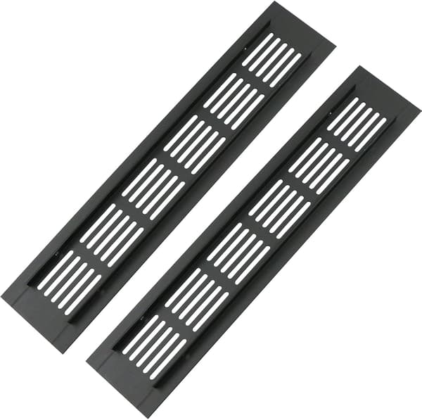 Rectangular Aluminum Door Ventilation Grille - 250 x 50 mm - Insect Protection for RV, Wardrobe, Kitchen etc - Black
