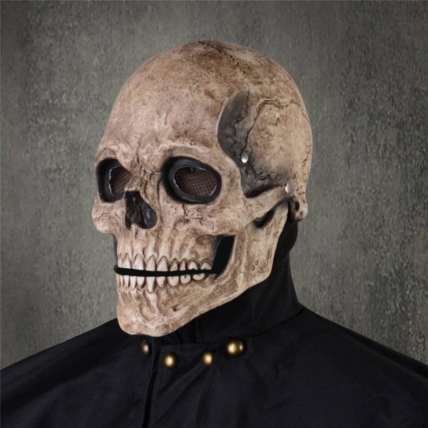 FESTGEARS Creepy Halloween Skull Mask Helhuvud Skrämmande realistisk mask med rörlig käke för vuxna barn Cosplay Party Mask