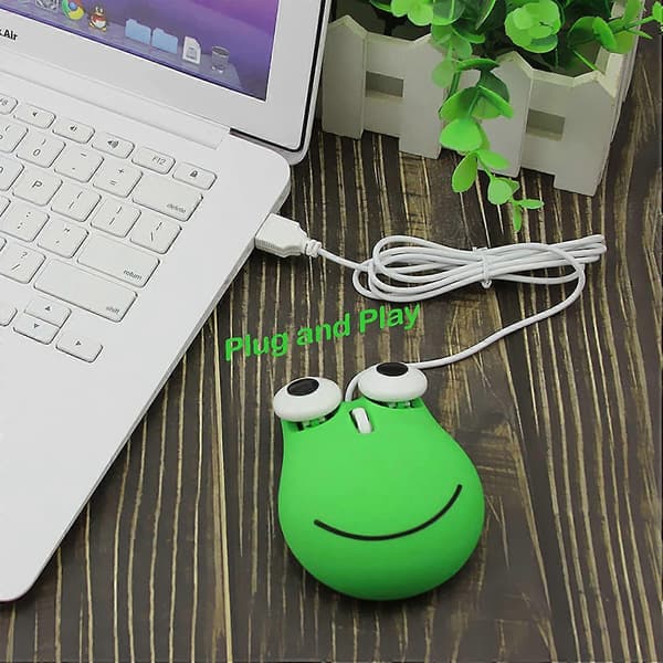 USB Wired Mouse, Wired Small Computer Mouse for Kids, Cute Animal Shaped Frog Shaped Wired Computer Mouse, Wired Mouse, Laptop-Green