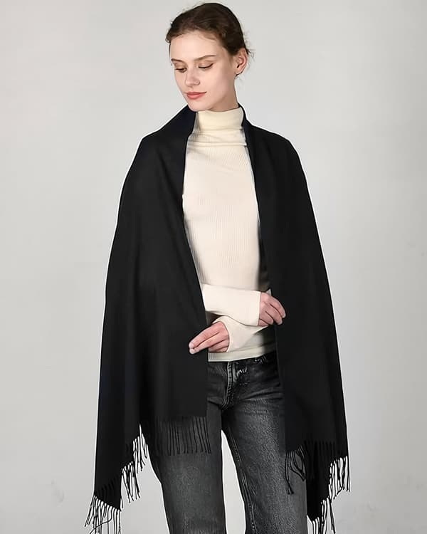 Vintertørklæde til kvinder Pashmina Sjal Omslag Bløde Varme Mode Tørklæder Gaver - Sort