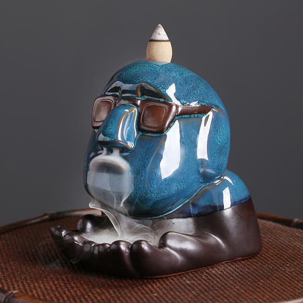 Keramisk backflow rökelsefigur staty solglasögon backflow rökelsebrännare staty näsborre rök aromaterapi prydnader