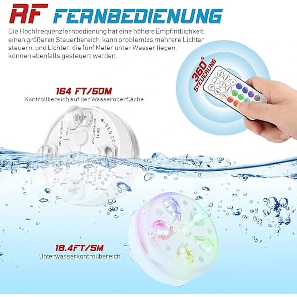 Waterproof LED Submersible Pool Light with RF Remote Control, Timer, 16 LED, Suction Cup and Magnet for Pool, Aquarium, Vase, Party (4)
