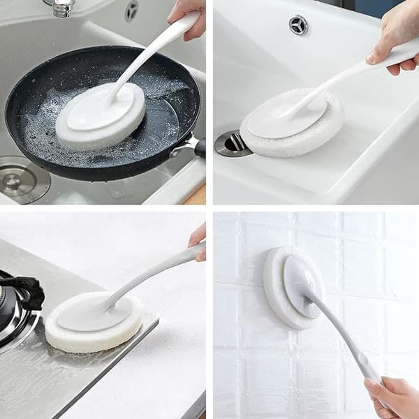 Cleaning brush with 2 replaceable brush heads for cleaning sinks and floor tiles (grey)
