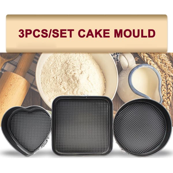 3 stk kakeform hjerteformet rund non-stick med avtakbar bunn kakeform med spenne
