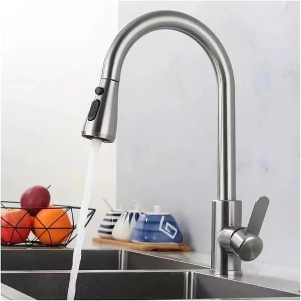 Kitchen Faucet with Pull-Out Spray, High Arc Pull-Out Kitchen Faucet Ensures Efficient RV Cleaning (Plating)