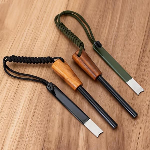 4-pak Ferro Rod Fire Starter Kit med skraber og faldskærmsnor -