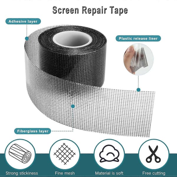 Vinduesnet Reparationstape - Glasfiber Hurtig Reparation, Stærk Klæbemiddel