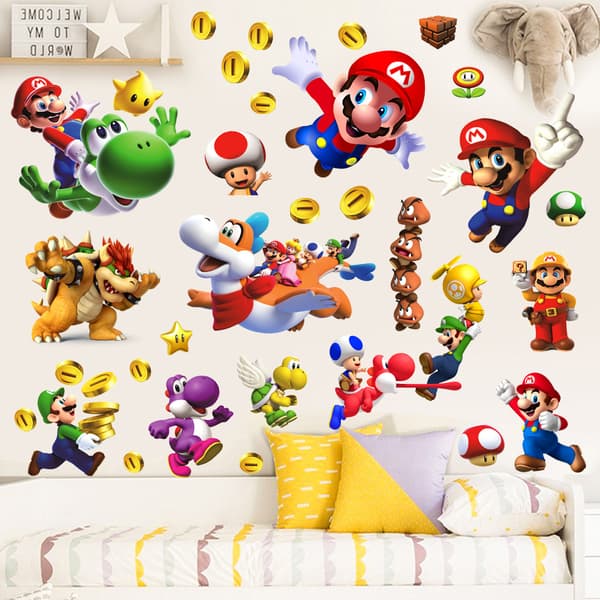 3D Mario baggrund vægdekoration Mario vægmærkat Børn C C