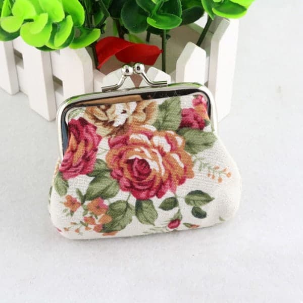 Retro Rose Lille Skiftepung Kiss Lock Møntpung Kvinder Piger Sort 9x7cm