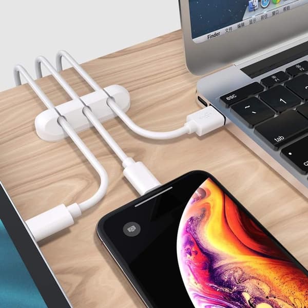 Kabelholder - Silikonkabelklemmer 3-pakning - USB - Kabelhåndtering - Hvit