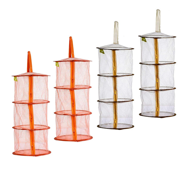 4 stk. foldbare 3-lags opbevaringskurve, (2 orange + 2 kaffe) til børn