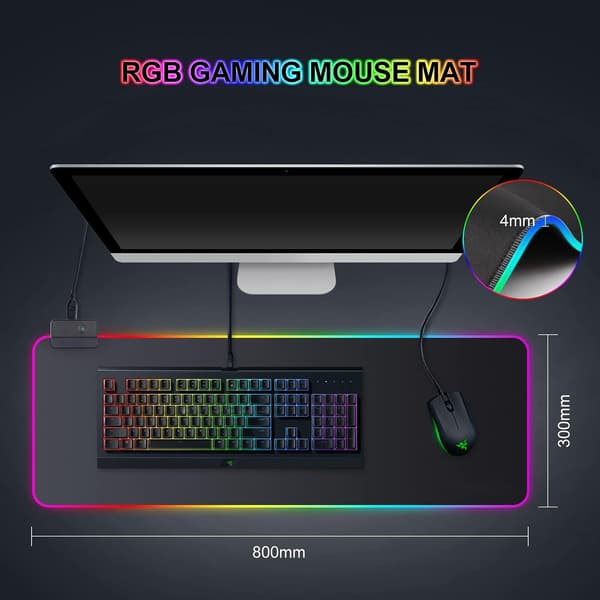 RGB Gaming Musemåtte (800 x 300 mm), Vandtæt, Skridsikker, Holdbar til Computer, PC