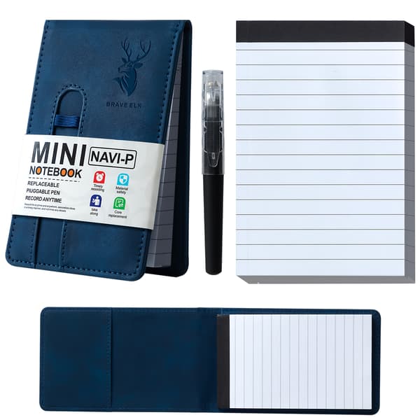 A7 Mini Notesbog, Bærbar Lomme Notesbog, 50 ark Udskifteligt Supplerende Papir og 1 Plug-in Pen, Multifunktionel [DB] blå blue