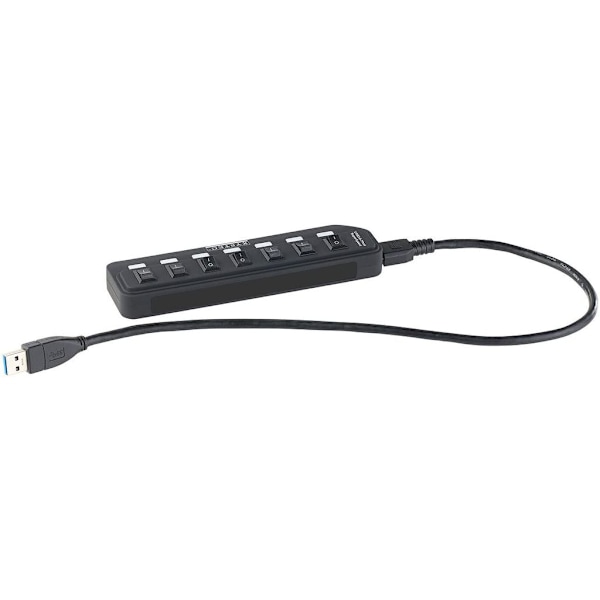 USB-moniportti: Aktiivinen USB 3.0 -keskitin 7 portilla, yksittäin kytkettävissä, 2 A virtalähde (USB-kytkin)