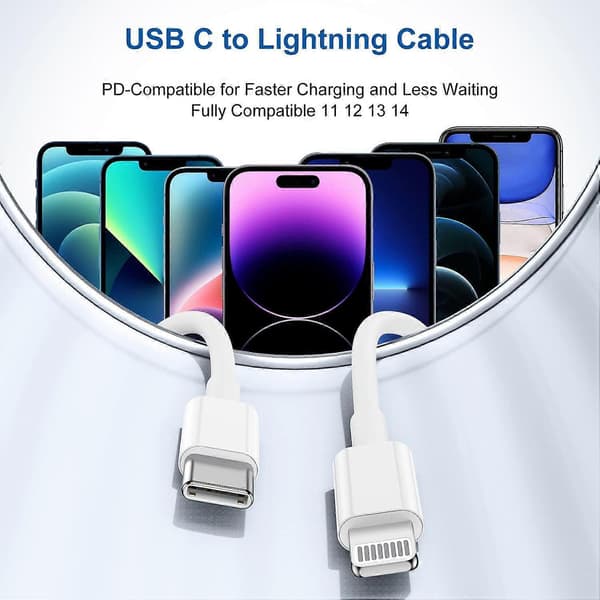 Ladekabel Hurtiglading, [2-pakning/2M + 3M] Lang USB C til Lightning Ladekabel, Type C 2