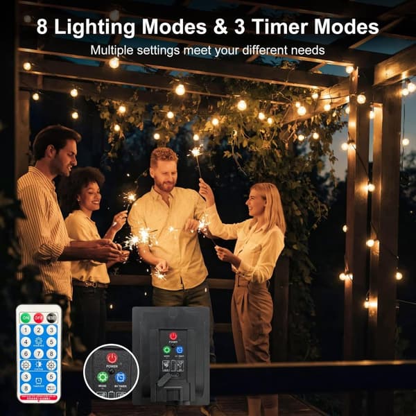 15m udendørs solcelle lyskæde med 30 G40 pærer, USB/solcelleopladning til have, bryllup, hjem