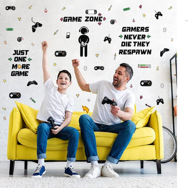 Gamer Rom Dekor Gaming Veggdekor Klistremerke Gutterom Dekaler Bred