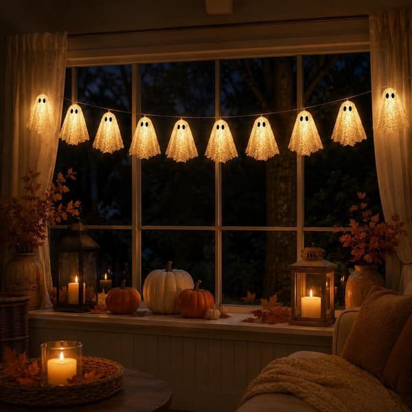 Lace Ghost LED String Lights, Halloween Decorative Hanging Garland for Indoor Use, 200 cm 200cm