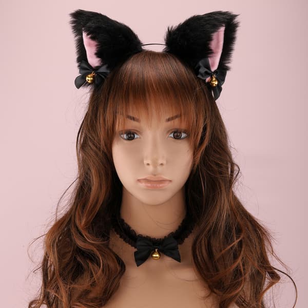 2 sæt katteører pandebånd krave kostume anime cosplay hårklemme