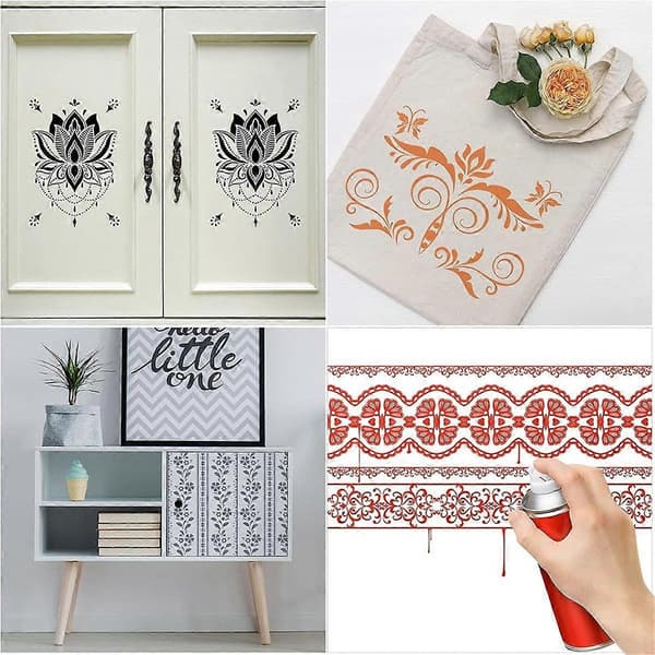 12 stk. Blomsterbortstencils Mandala Stencils Genanvendelige Malerskabeloner til DIY Håndværksstencils, 30,5 x 10 cm