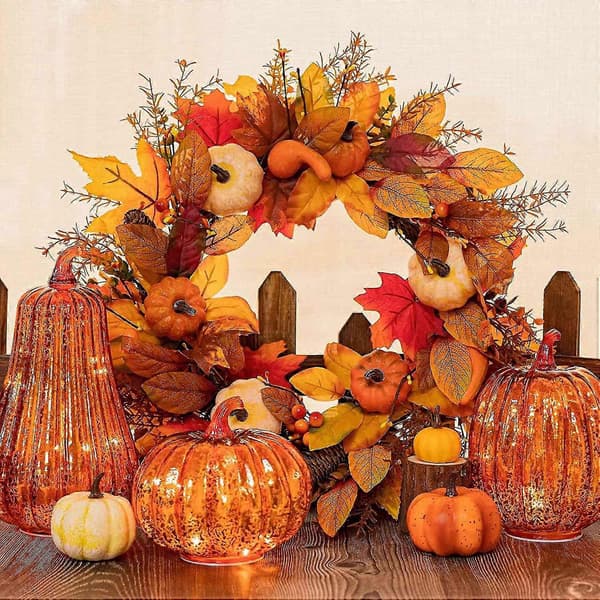 Glaspumpa Upplyst med Timer Ornament LED-lampa för Bordsdekoration Thanksgiving Halloween Höst