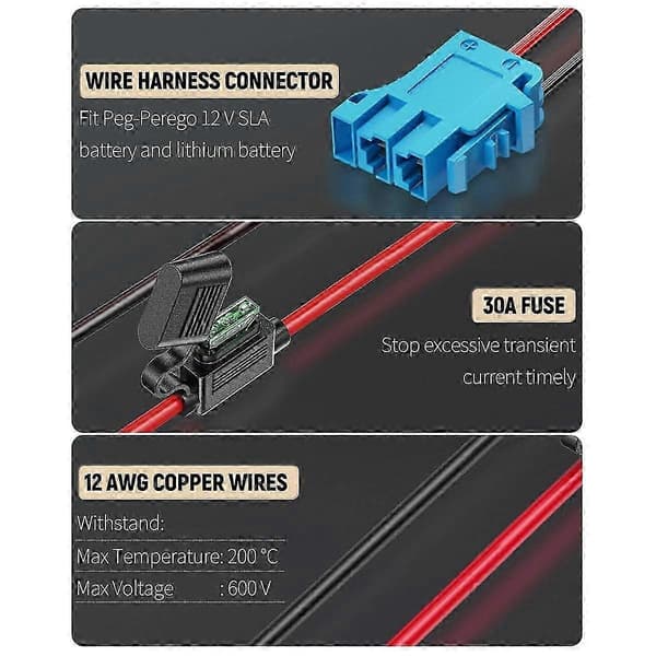 Strømadapter til 20 V lithiumbatteri, Peg-Perego batteriadapter med kabeltilslutning