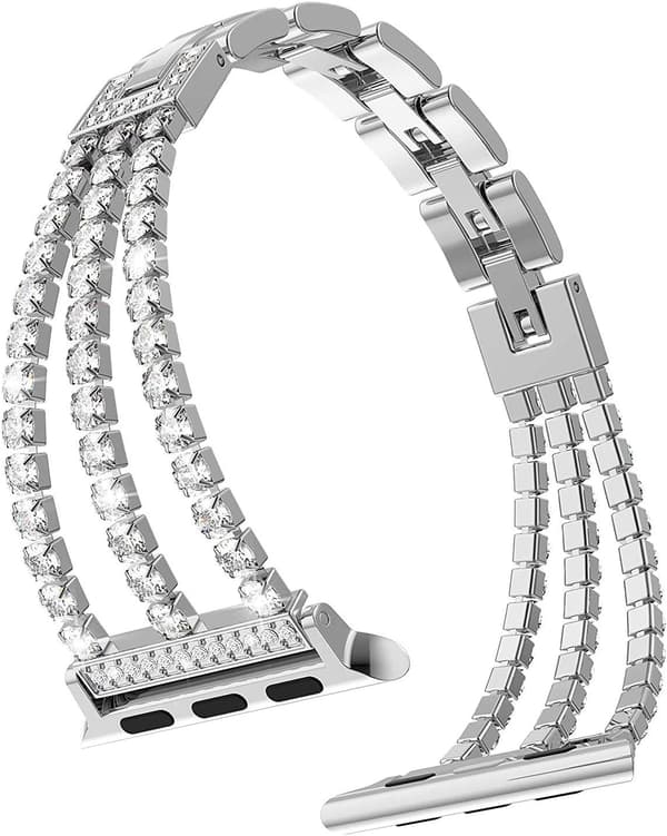 Sølv Diamant-rem kompatibel med Apple Watch 38mm 40mm 41mm Kvinder
