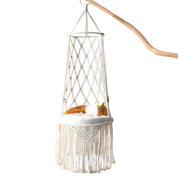 Cat Bed, Macrame Hanging Pet Bed, Woven Ceiling Hanging Cat Swing, Pet Gifts, Swing, Bed Cat Macrame Swing With Tassels