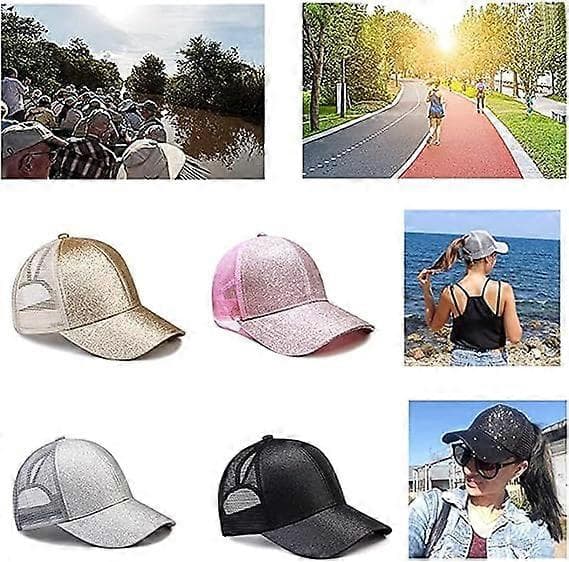 Visirhette, sommerglitter hestehalecaps nettinghatter uformelle justerbare sportscaps baseballcaps for kvinner jenter