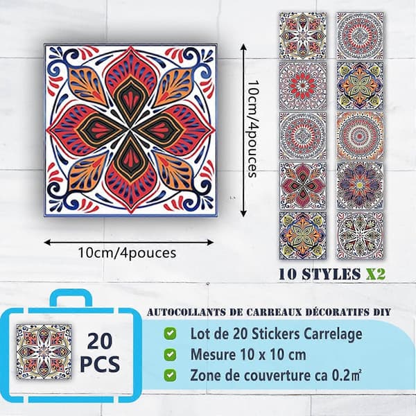 Retro Tile Stickers Bathroom Kitchen Wall Tile Decals DIY Waterproof