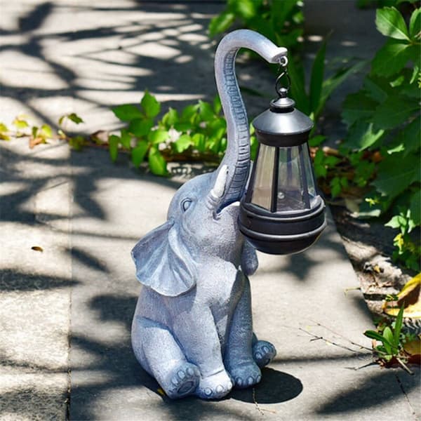 Solcelledrevne harpikshavestatuer, elefant, udendørs, perfekt gave til kone og bedstemor