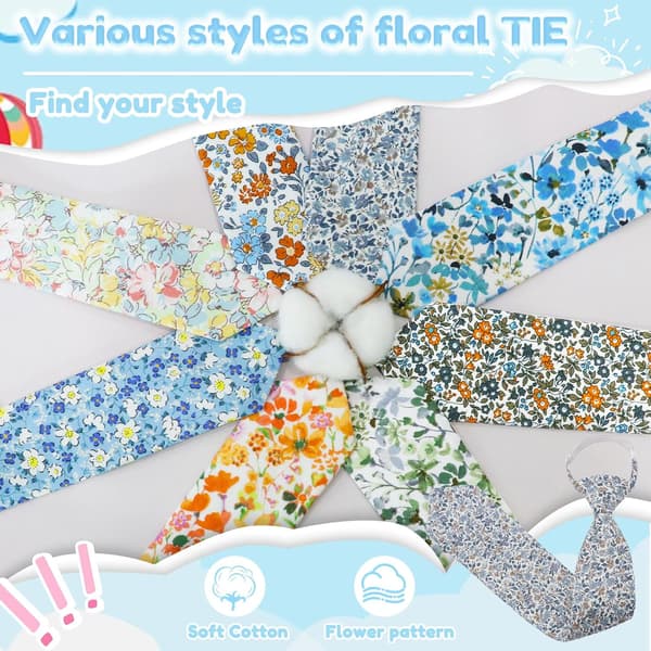 Gutteslips, ferdigknyttet blomstret ensfarget bomullsklips, justerbart barneslips for uniformer bryllup skole hvit, blå, grå, brun - White,blue,grey,brown
