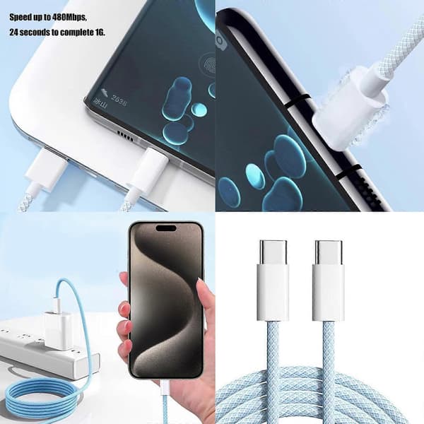 High-Speed Data Sync Fast Charging Cable 60W Braided USB C To USB C Suitable For S23/S22/S21+ Phone & Other Devices Purple Purple