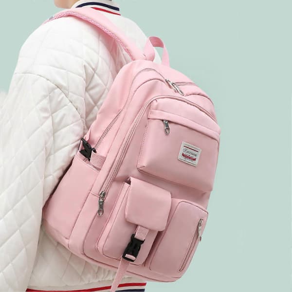 Simple Printed Backpack for Women Large Capacity Square Backpack for Students and Office Workers Pink Rosa