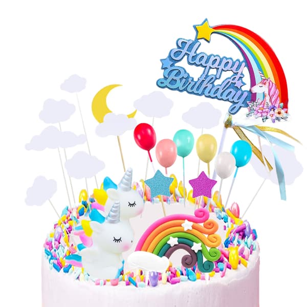 Kakedekorasjon, 8+13 stk 3D enhjørningsfigurer Cupcake Toppers, Cup