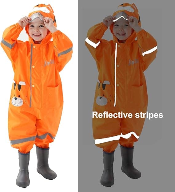 Pöls Regndress Barn Vanntett Overall for Gutter og Jenter Hel Regnfrakk med hette Lett Dyremønster S(S)