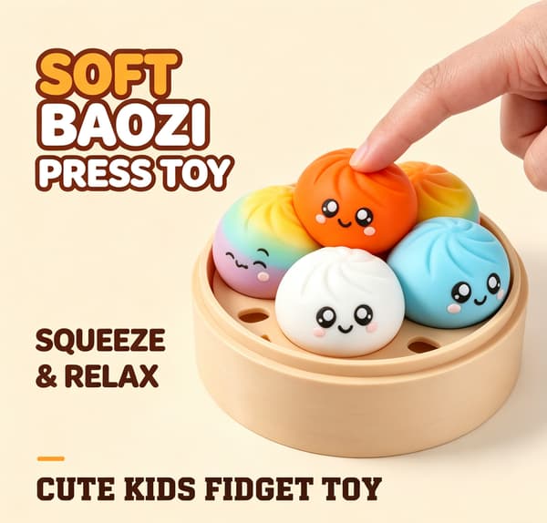 Söt Baozi Pressleksak Mjuk Kläm Fidget Barn Födelsedagspresent